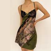 V neck hem lace patchwork A line dress