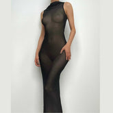 PRE ORDER - Sheer mesh see through hoodie sleeveless maxi dress