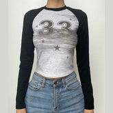 Long sleeve "33" pattern contrast tie dye top