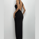 Sleeveless backless solid round neck maxi dress