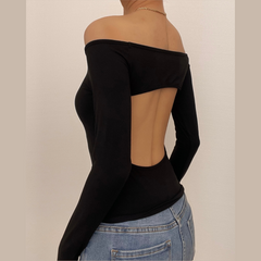 Gloves solid off shoulder hollow out long sleeve top