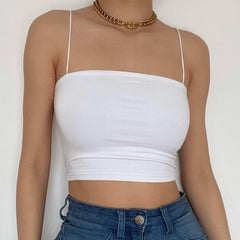 Double layered solid spaghetti strap crop cami top