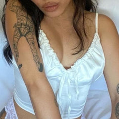 Halibuy Sleeveless low cut ruched tie front crop top