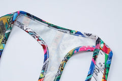 Sleeveless u neck lottery print contrast mini dress