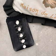 Solid bowknot hollow out long socks