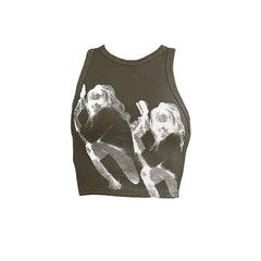 Sleeveless crewneck abstract contrast print crop top