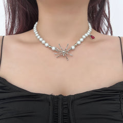 Spider decor stone pendant beaded necklace