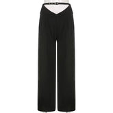 Print zip-up belt wide leg