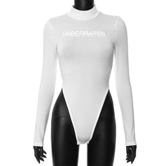 Letter print contrast high neck long sleeve bodysuit