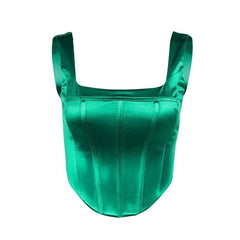 Sleeveless solid satin backless zip-up corset crop top