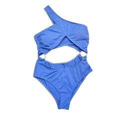 One shoulder solid padded o ring hollow out one piece swimwear