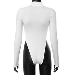 Letter print contrast high neck long sleeve bodysuit