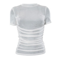 Solid short sleeve crewneck ruched top