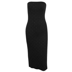 Solid beaded slit backless tube midi dress