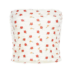 Textured flower print contrast backless tube crop top - Final Sale