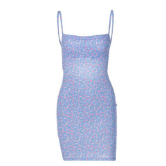 Flower print square neck backless contrast mini dress