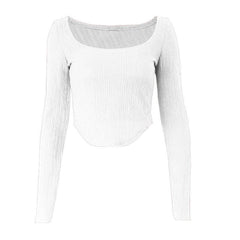 Long sleeve textured solid square neck crop top