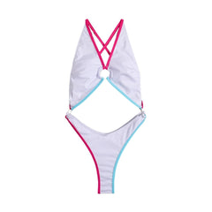 Contrast o ring cross back backless one piece swimwear