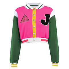 Patchwork contrast long sleeve button embroidery coat top
