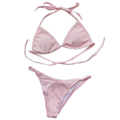 Halter solid self tie padded 4 piece swimwear