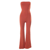 Solid sleeveless backless tube flared jumpsuit