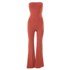 Solid sleeveless backless tube flared jumpsuit
