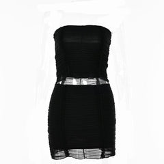 Sleeveless solid mesh textured backless mini skirt set