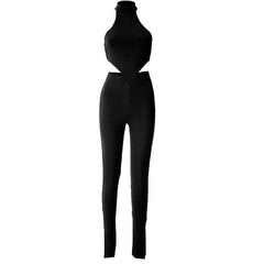 Halter backless sleeveless ribbed solid slit pant set