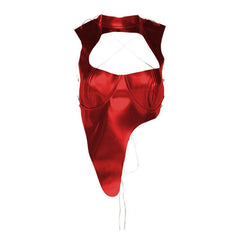 Metallic self tie cross back sleeveless hollow out crop top