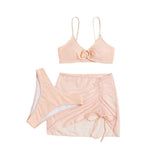 Mesh drawstring solid o ring 3 piece swimwear