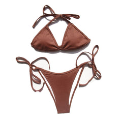 Halter solid self tie padded 4 piece swimwear