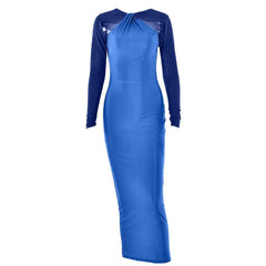 Long sleeve beaded zip-up hollow out patchwork maxi dress