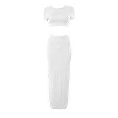 Crewneck short sleeve solid maxi skirt set