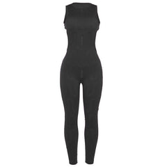 Sleeveless backless solid crewneck hollow out jumpsuit