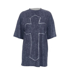 Cross pattern contrast short sleeve crewneck top