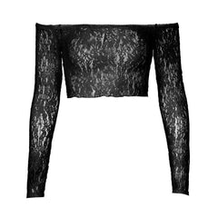 PRE ORDER - Off shoulder long sleeve lace see through solid crop top