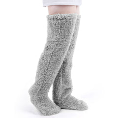 Warm fluffy solid thigh high stockings