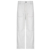 Solid zip-up pocket low rise button wide leg