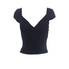 Low cut cap sleeve solid backless v neck top