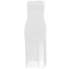 Sleeveless solid backless tassel tube dress