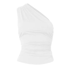 One shoulder solid irregular ruched top