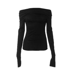 Ruched off shoulder solid long sleeve backless top