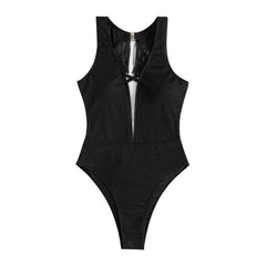 Tassels solid low cut backless cross front one piece swimwear