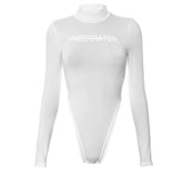 Letter print contrast high neck long sleeve bodysuit