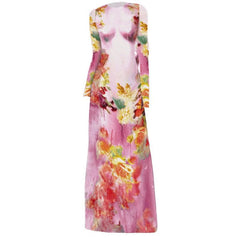 Long sleeve crewneck flower print contrast maxi dress