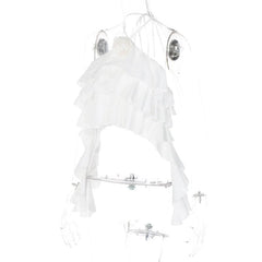 Flower applique solid ruffle halter backless ribbon crop top - Final Sale