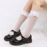 Lace hem heart pattern knee high socks