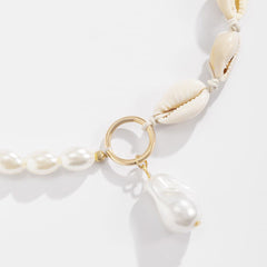 Faux pearl pendant shell choker necklace