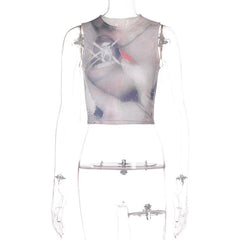 Contrast print sleeveless crewneck crop top