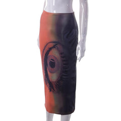 Contrast abstract print midi skirt
